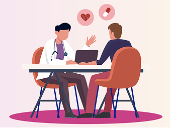 Illustration om vård vid ATTRv-amyloidos med information om patientstöd och samarbete med vårdteam